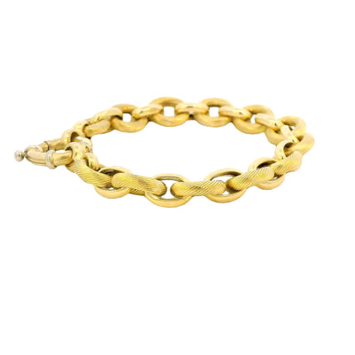 Estate 18K Yellow Gold 7.75" Semi-Solid Fancy Link Oval Link Fashion Bracelet