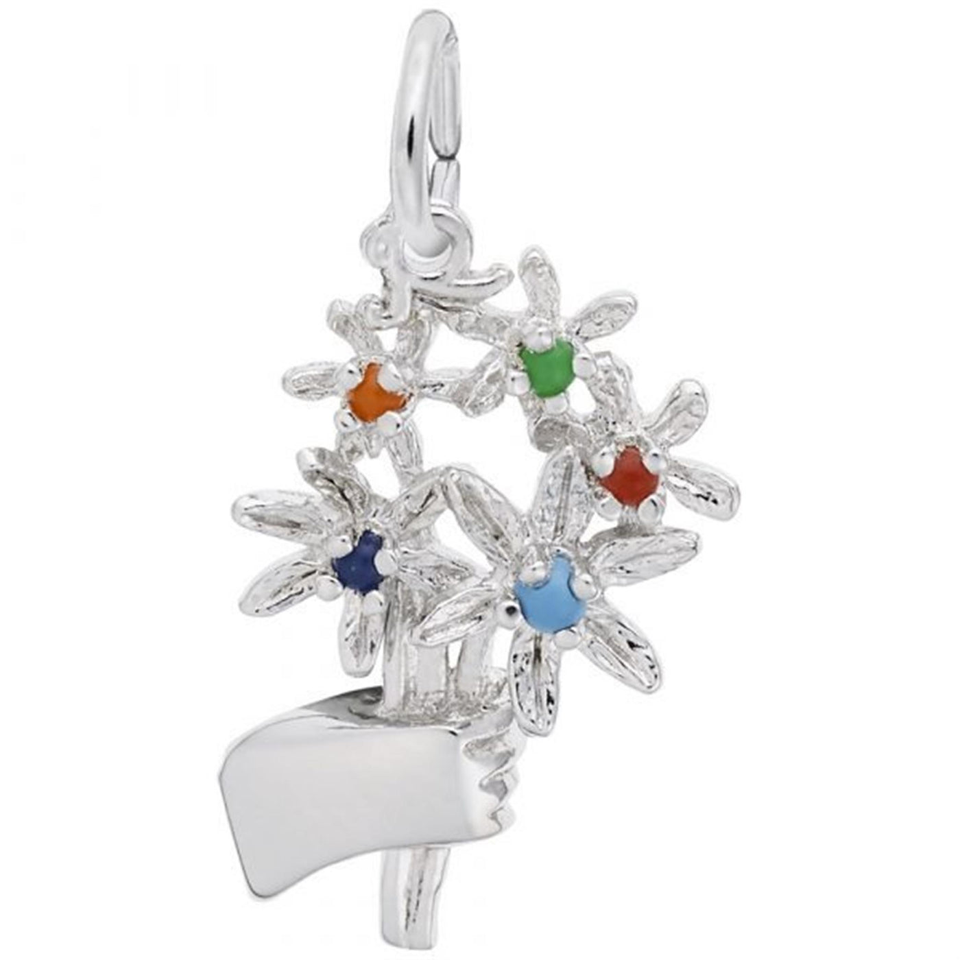 Sterling Silver Flower Bouquet Colored Bead Charm