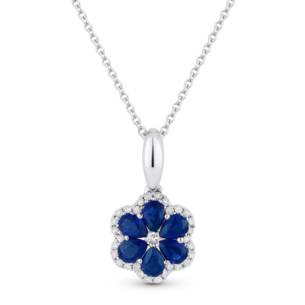 Madison L 14K White Gold 0.80ctw Floral Style Sapphire Necklace