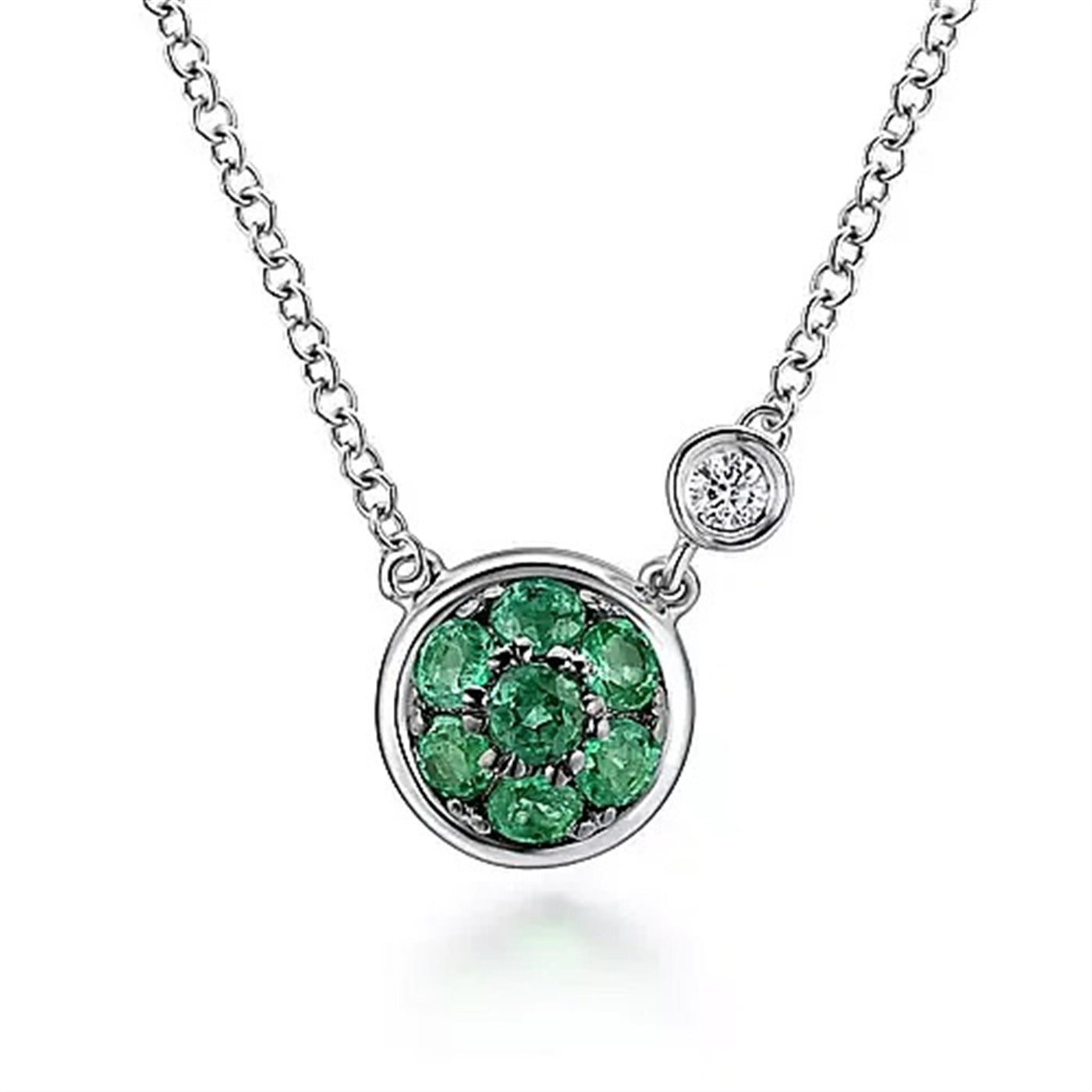 Sterling Silver .32ctw Cluster Style Pendant Featuring Emeralds and Diamond