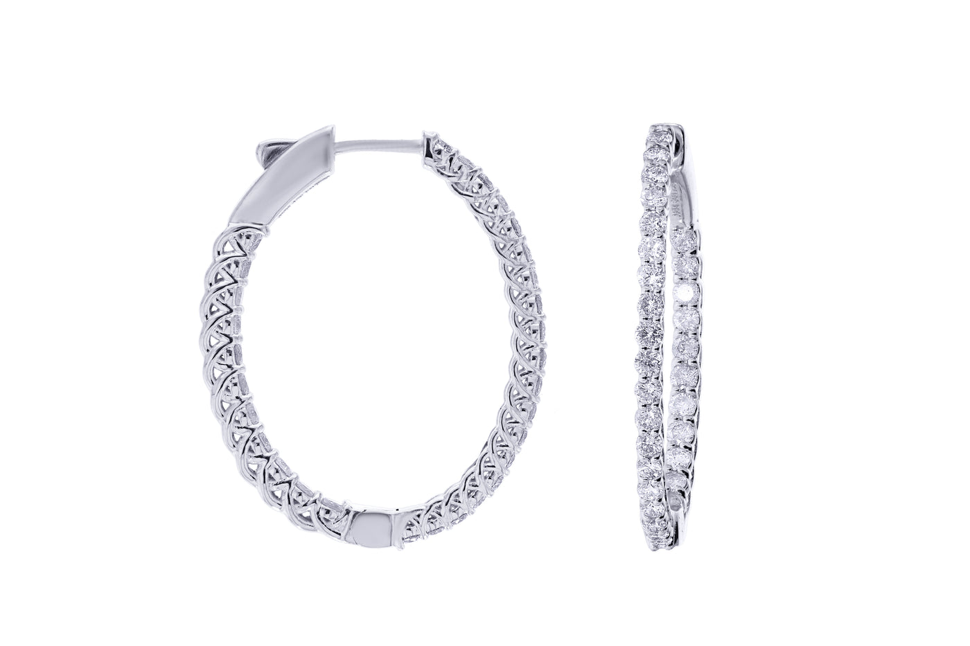 14K White Gold 2.06ctw Inside Out Oval Hoop Style Diamond Earrings