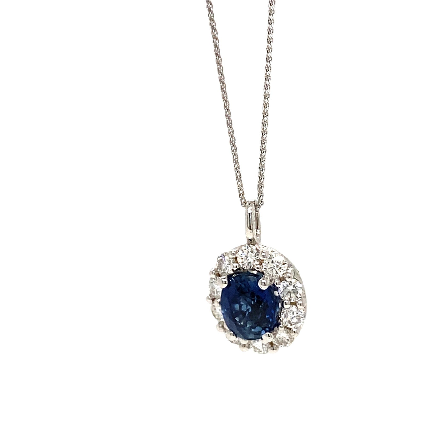 14K White Gold 2.50ctw Halo Style Sapphire Necklace