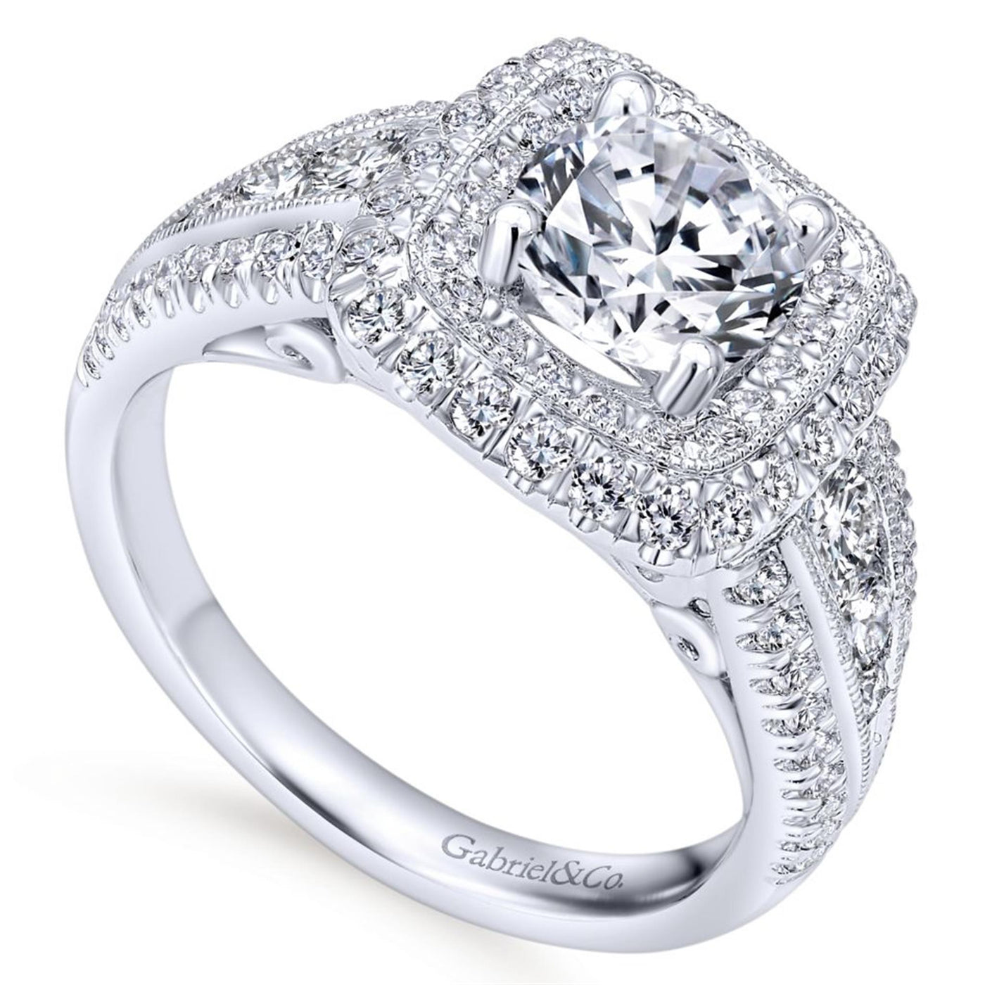 Gabriel 14K White Gold 1.07ctw 4 Prong Style Diamond Semi-Mount Engagement Ring