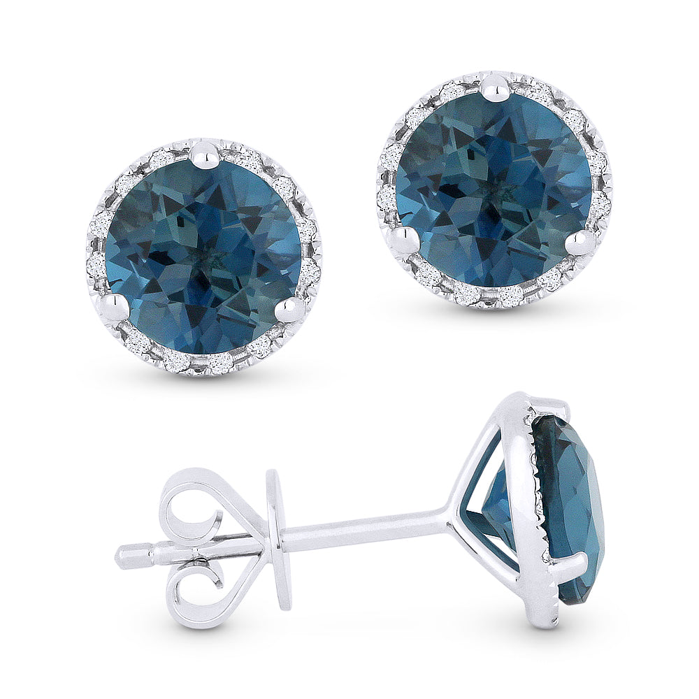 Madison L 14K White Gold 1.93ctw Halo Style Round Blue Topaz and Diamonds Earrings