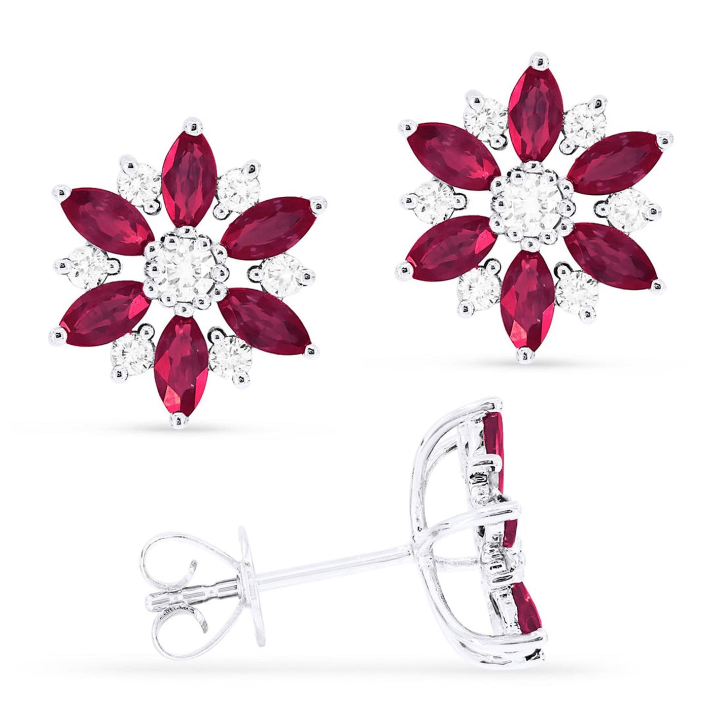 Madison L 14K White Gold 1.44ctw Button Style Marquise Rubies and Diamonds Earrings