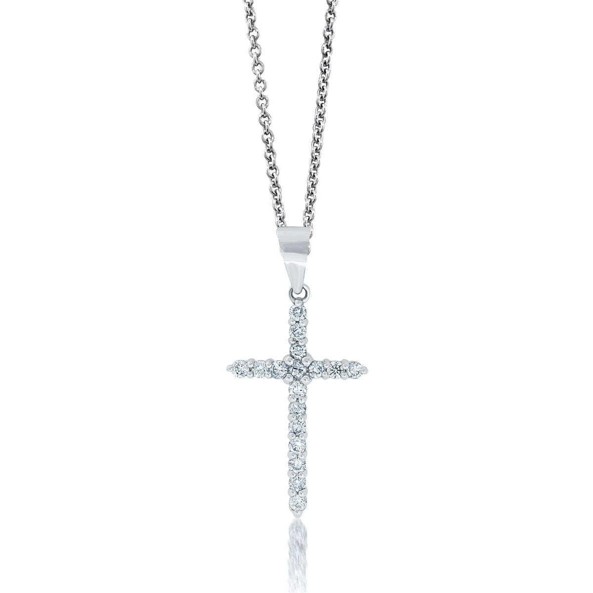 14K White Gold .33ctw Cross Style Lab Created Diamond Necklace