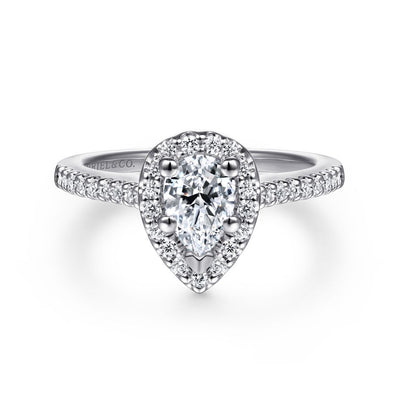 Gabriel 14K White Gold .32ctw Pear Halo Style Diamond Semi-Mount Engagement Ring