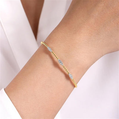 Gabriel 14K White & Yellow Gold 0.17ctw 6.25" Bangle Style Diamond Bracelet