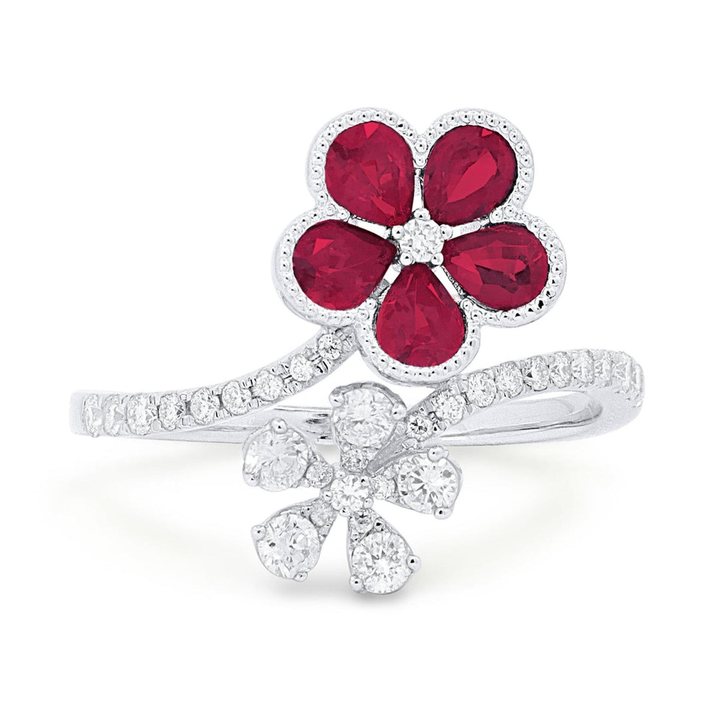 Madison L 14K White Gold 1.37ctw Bypass Style Rubies and Diamonds Ring