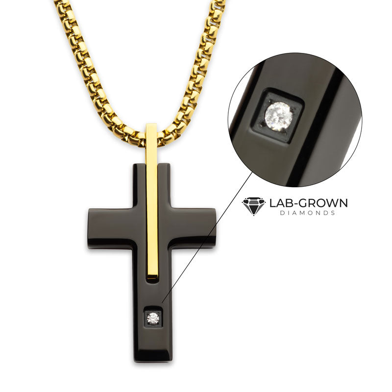 Inox 18K Gold IP Stainless Steel and Lab Grown Diamond Pendant