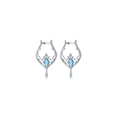 Gabriel Sterling Silver 4.06ctw Fancy Hoop Style Marquise Topazes and Diamonds Earrings