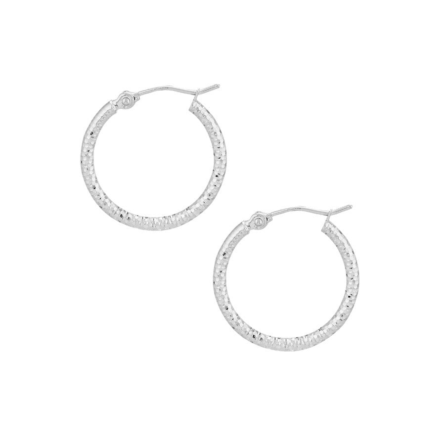 14K White Gold 2mm x 20mm Traditional Round Hoop Style Earrings