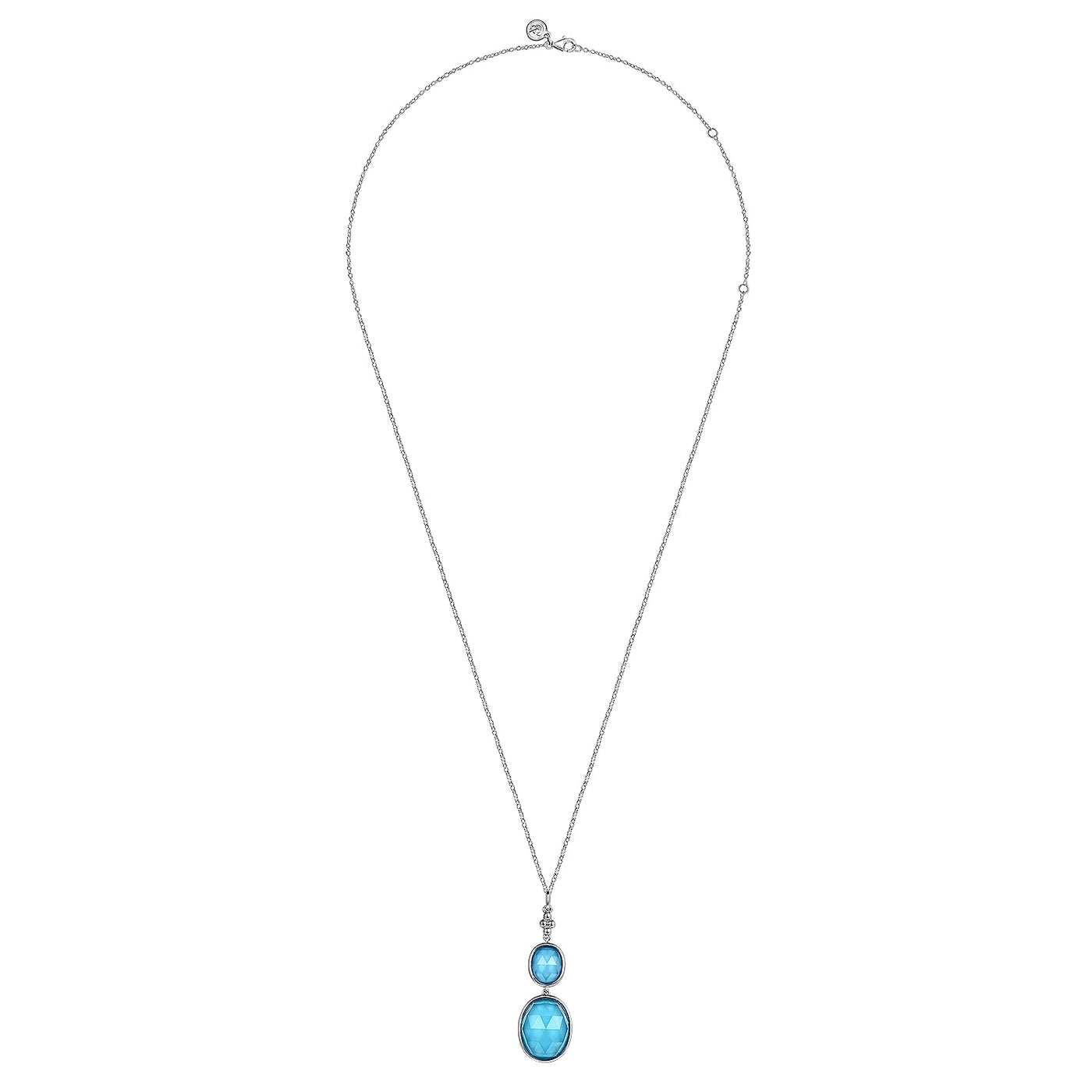 Gabriel Sterling Silver 16.38ctw Drop Style Crystal Turquoise Doublets Necklace