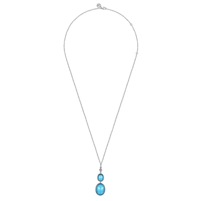 Gabriel Sterling Silver 16.38ctw Drop Style Crystal Turquoise Doublets Necklace