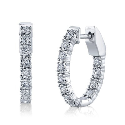 Shy Creation 14K White Gold 0.47ctw Inside Out Oval Hoop Style Diamond Earrings