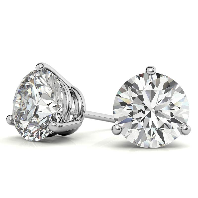 14K White Gold 2ctw Diamond Stud Earrings in Three Prong Basket Settings