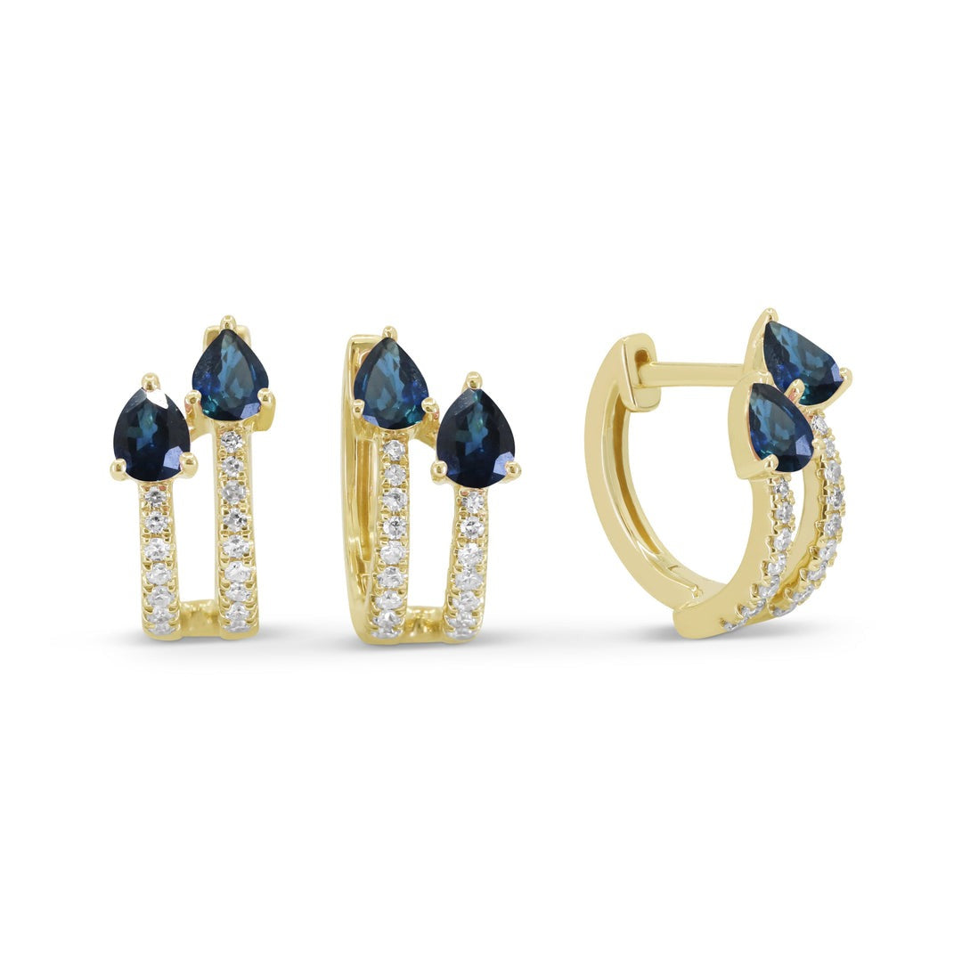 Madison L 14K Yellow Gold 0.77ctw Fancy Hoop Style Pear Sapphires and Diamonds Earrings