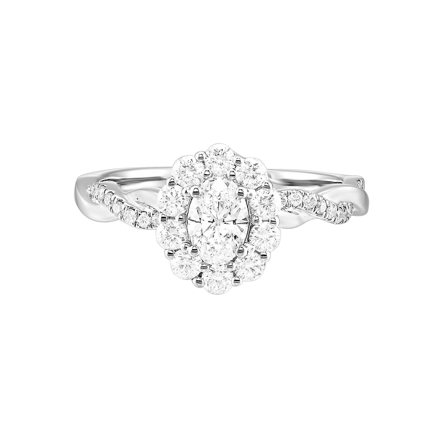 14K White Gold 0.95ctw Oval Halo Lab Grown Diamond Engagement Ring