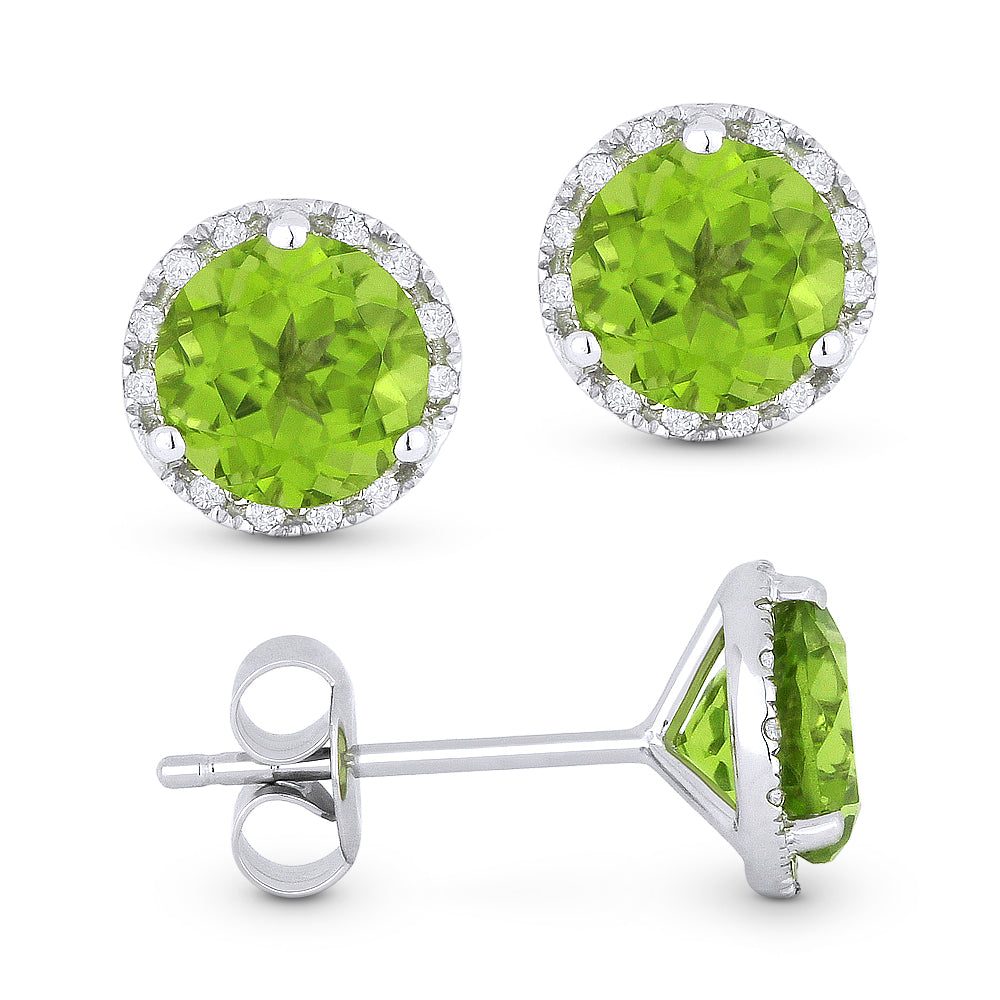 Madison L 14K White Gold 1.82ctw Halo Style Round Peridot and Diamonds Earrings