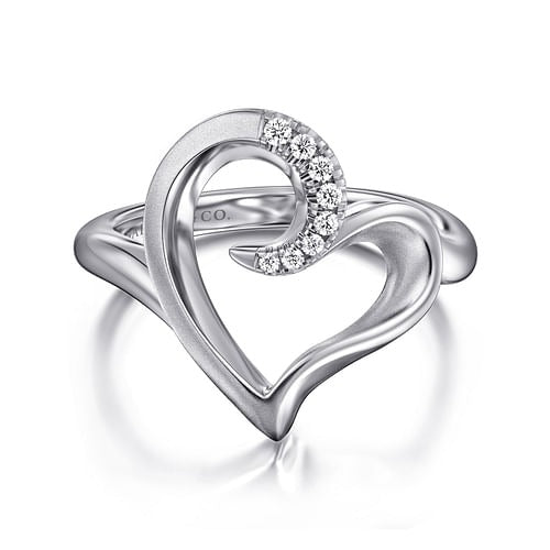Gabriel Sterling Silver 0.08ctw Assymetrical Open Heart Style Ring