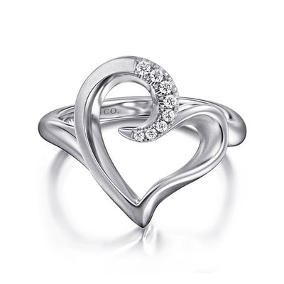 Gabriel Sterling Silver 0.08ctw Assymetrical Open Heart Style Ring