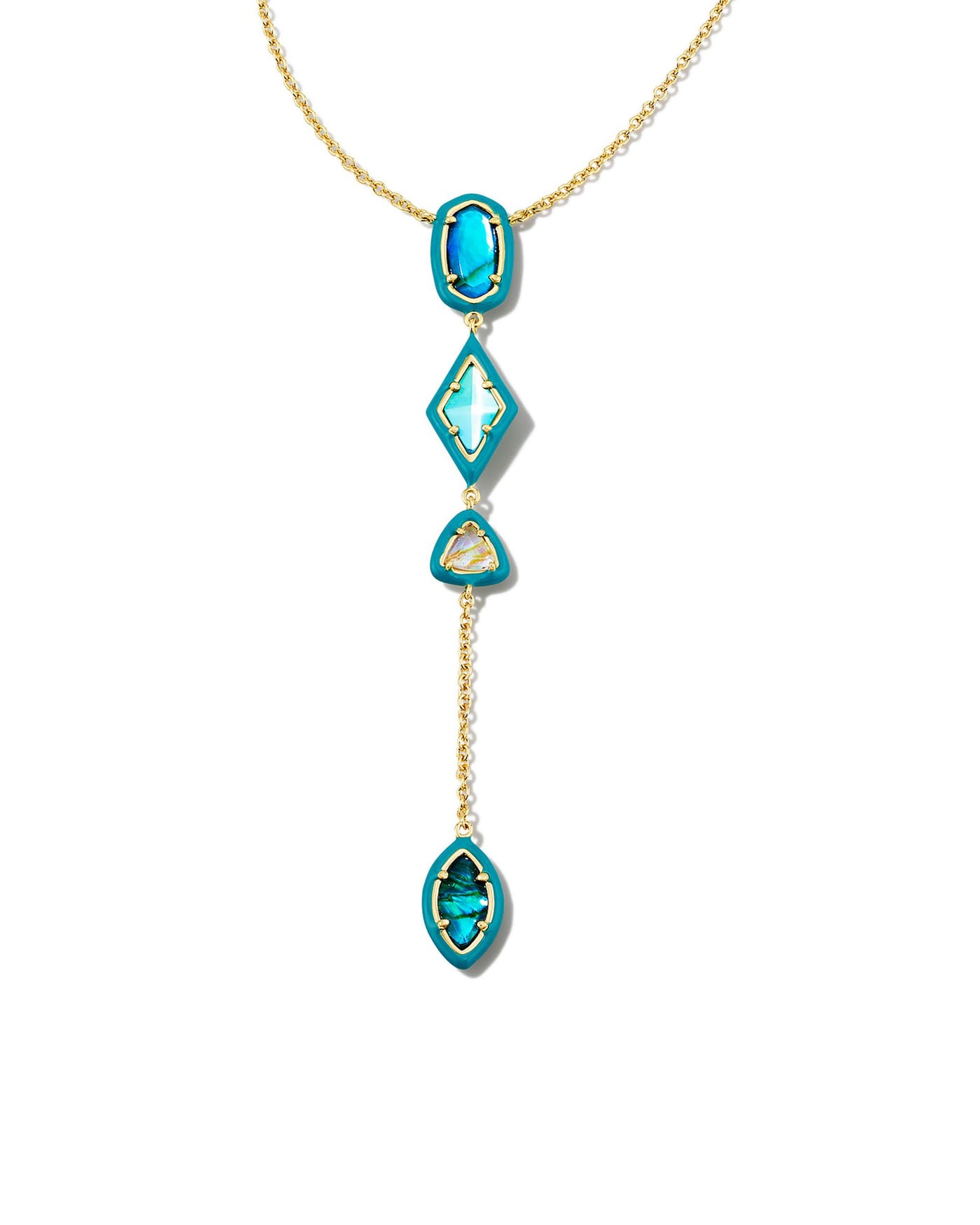 Gold Tone Necklace Featuring Ombre Teal Mix by Kendra Scott