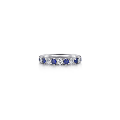 Gabriel 14K White Gold 1.05ctw Band Style Sapphires and Diamonds Ring