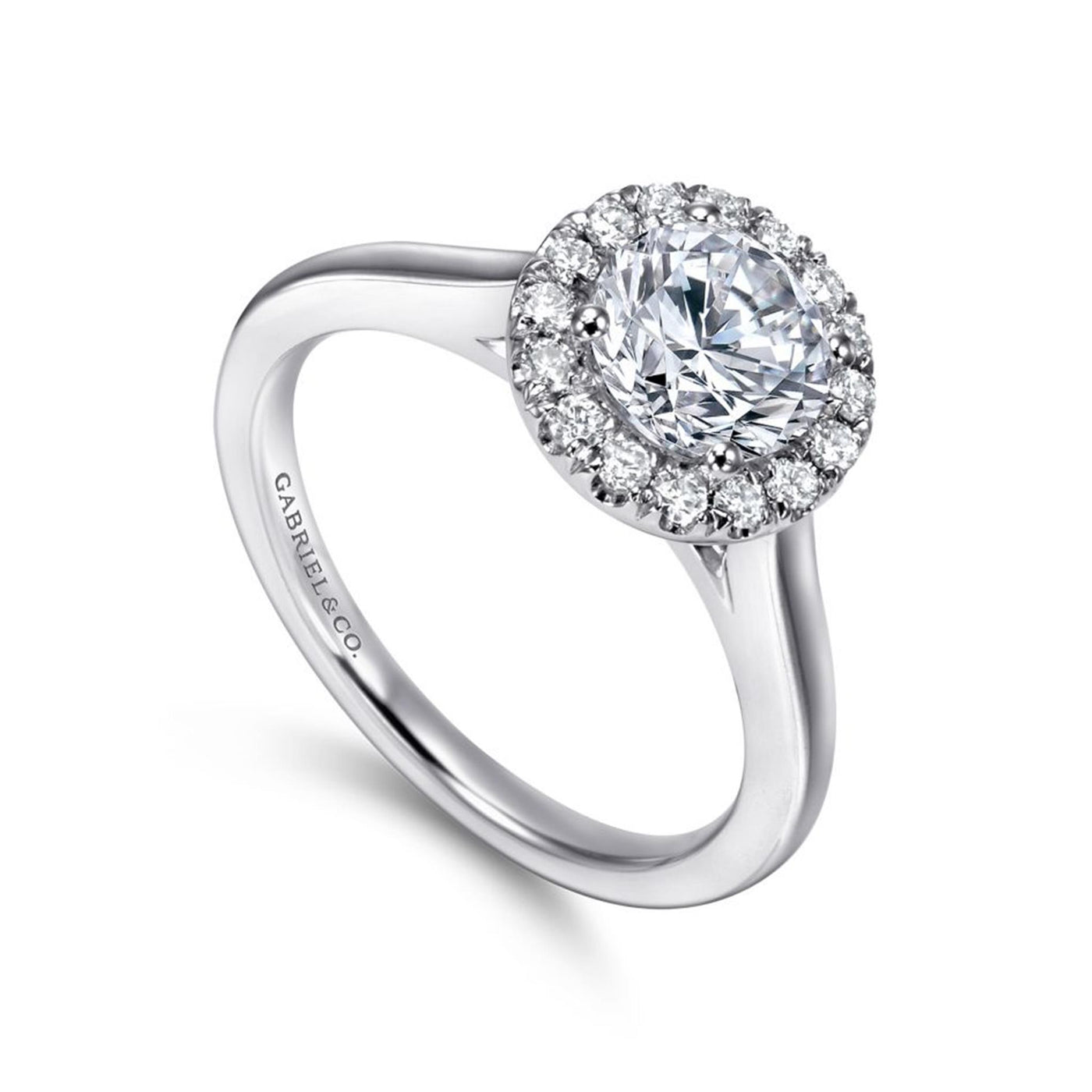 Gabriel 14K White Gold .28ctw Round Halo Style Diamond Semi-Mount Engagement Ring