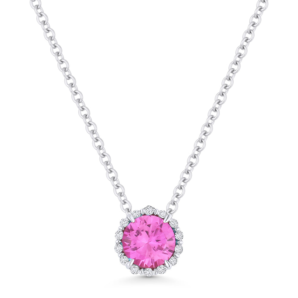 Madison L 14K White Gold 0.69ctw Halo Style Created Pink Corundum Necklace