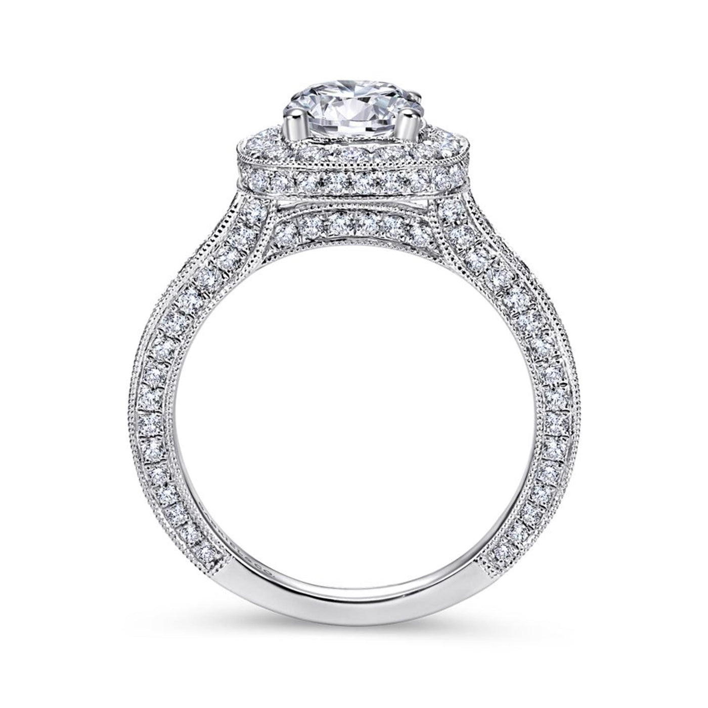 Gabriel 14K White Gold 1.10ctw Cushion Halo Style Diamond Semi-Mount Engagement Ring