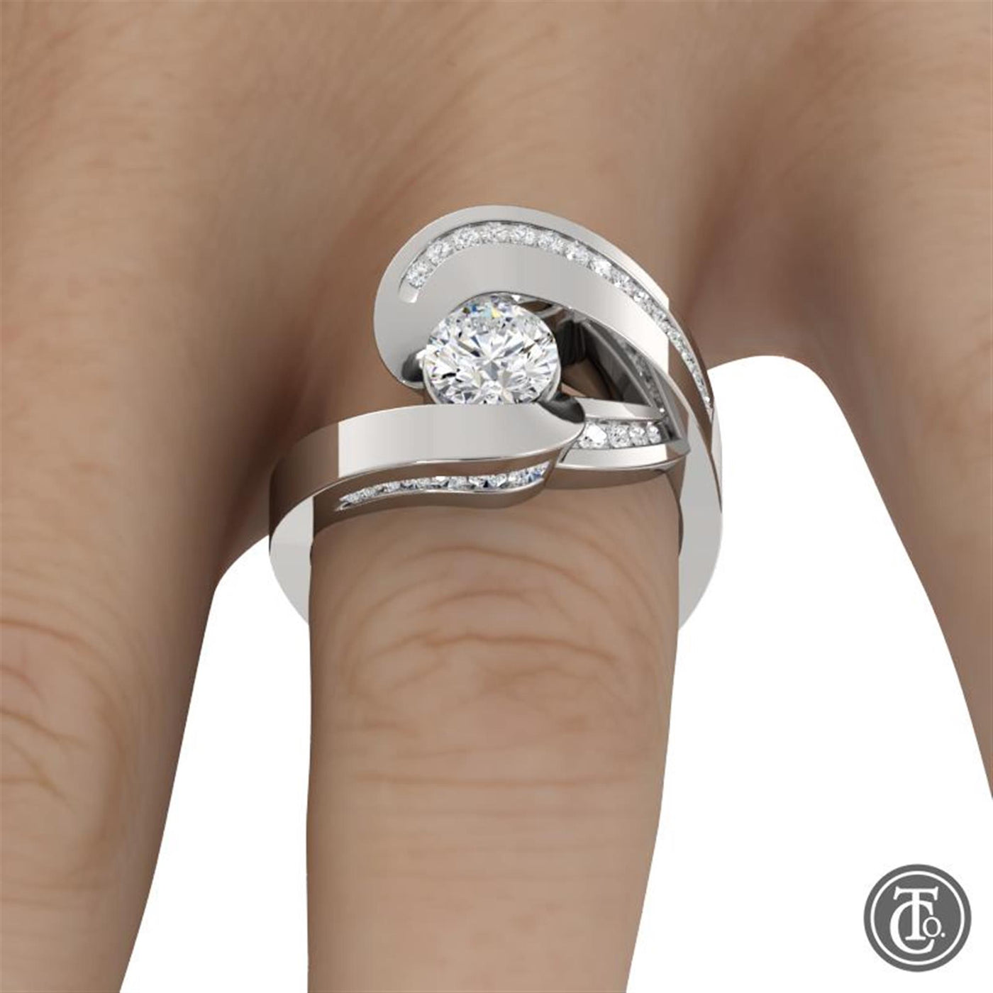14K White Gold 1.39ctw Bezel Diamond Engagement Ring