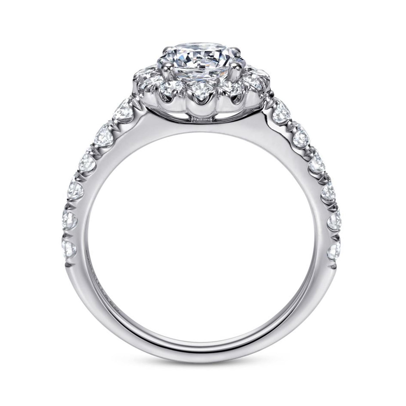 Gabriel 14K White Gold .84ctw Round Halo Style Diamond Semi-Mount Engagement Ring