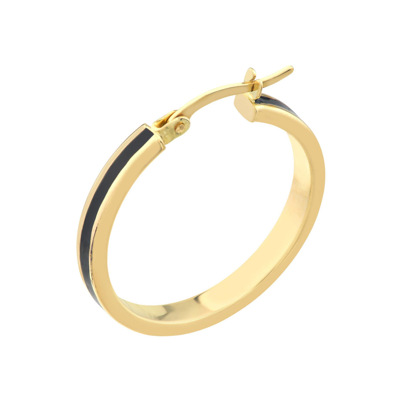 14K Yellow Gold Black Enamel Round Hoop Style Earrings
