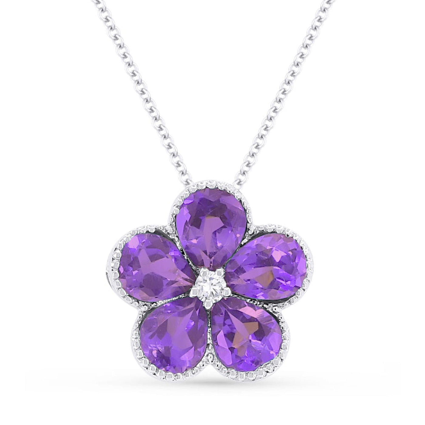 Madison L 14K White Gold .62ctw Floral Cluster Style Amethysts Necklace