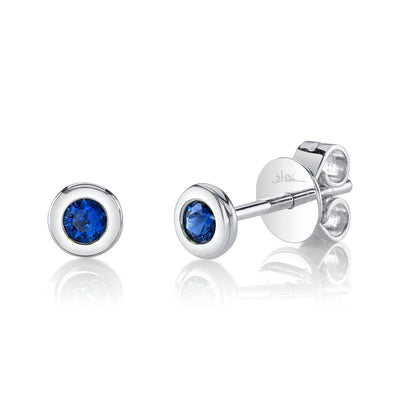 Shy Creation 14K White Gold 0.14ctw Stud Style Round Sapphire Earrings