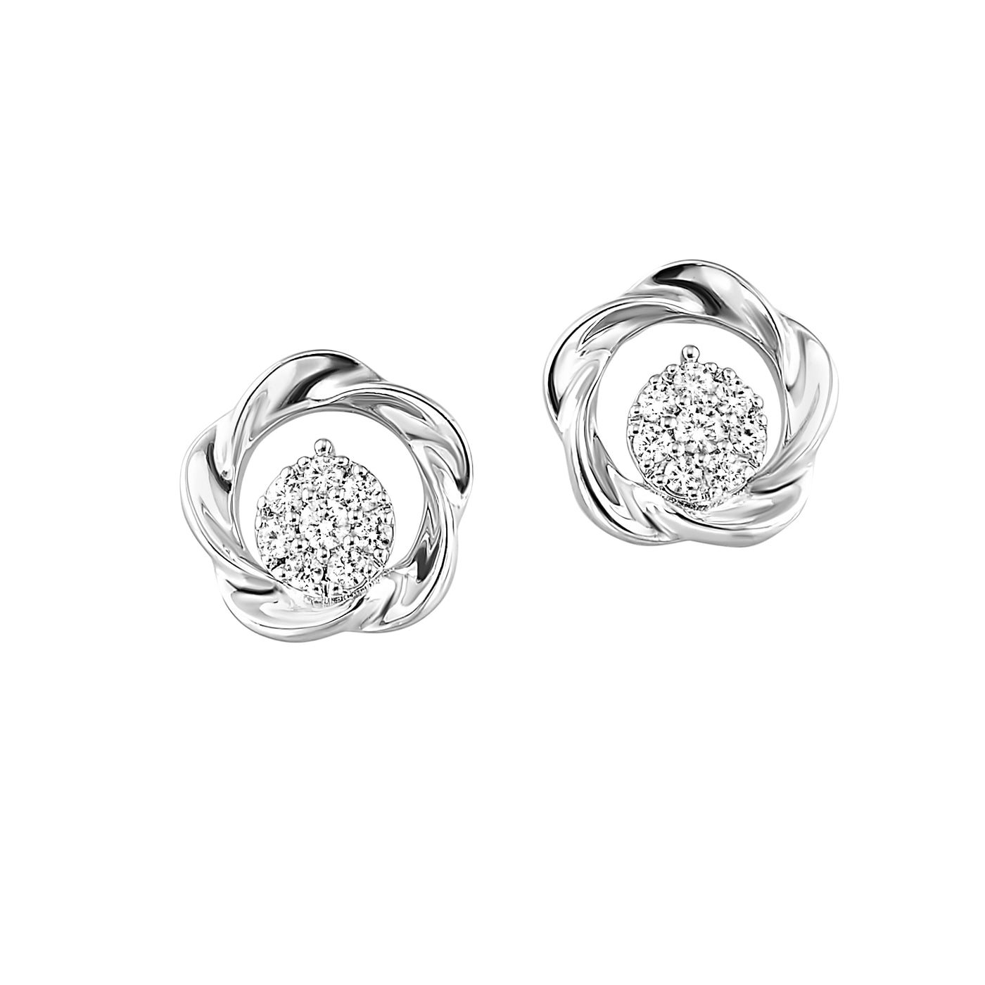 Sterling Silver .12ctw Fancy Wreath Cluster Style Diamond Earrings