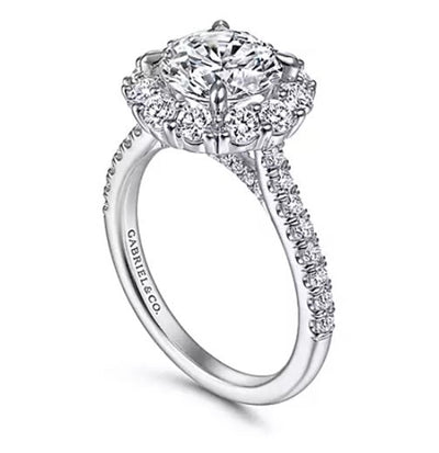 Gabriel 14K White Gold 3.38ctw Round Halo Style Diamond Semi-Mount Engagement Ring
