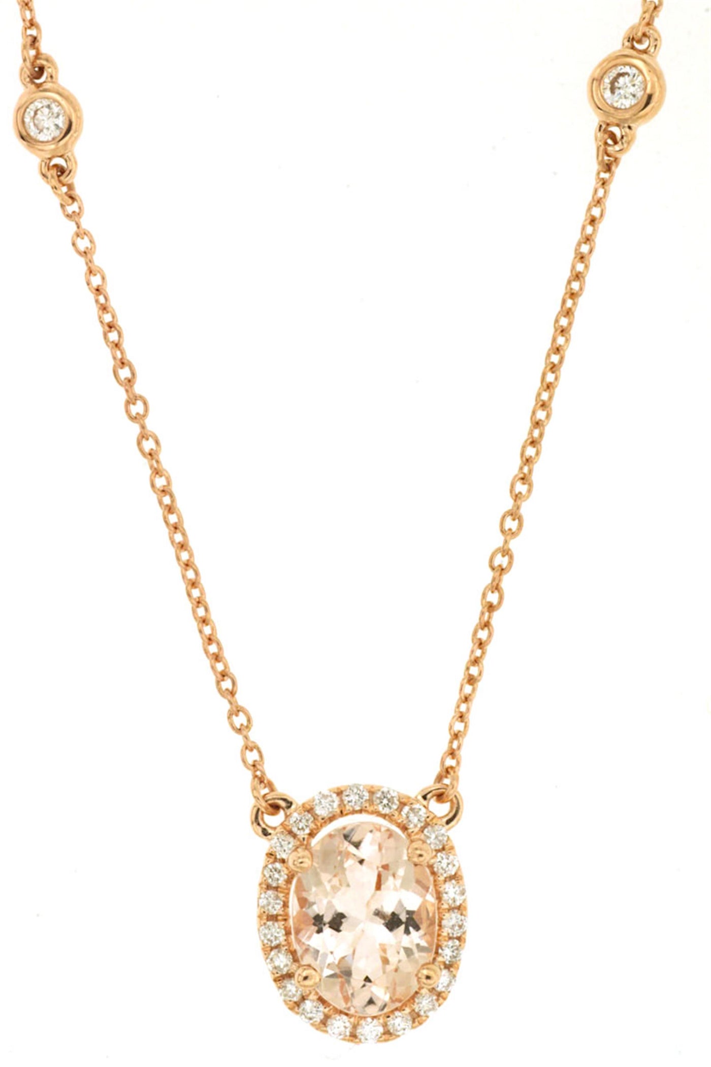 14K Rose Gold 1.27ctw Halo Style Morganite Necklace