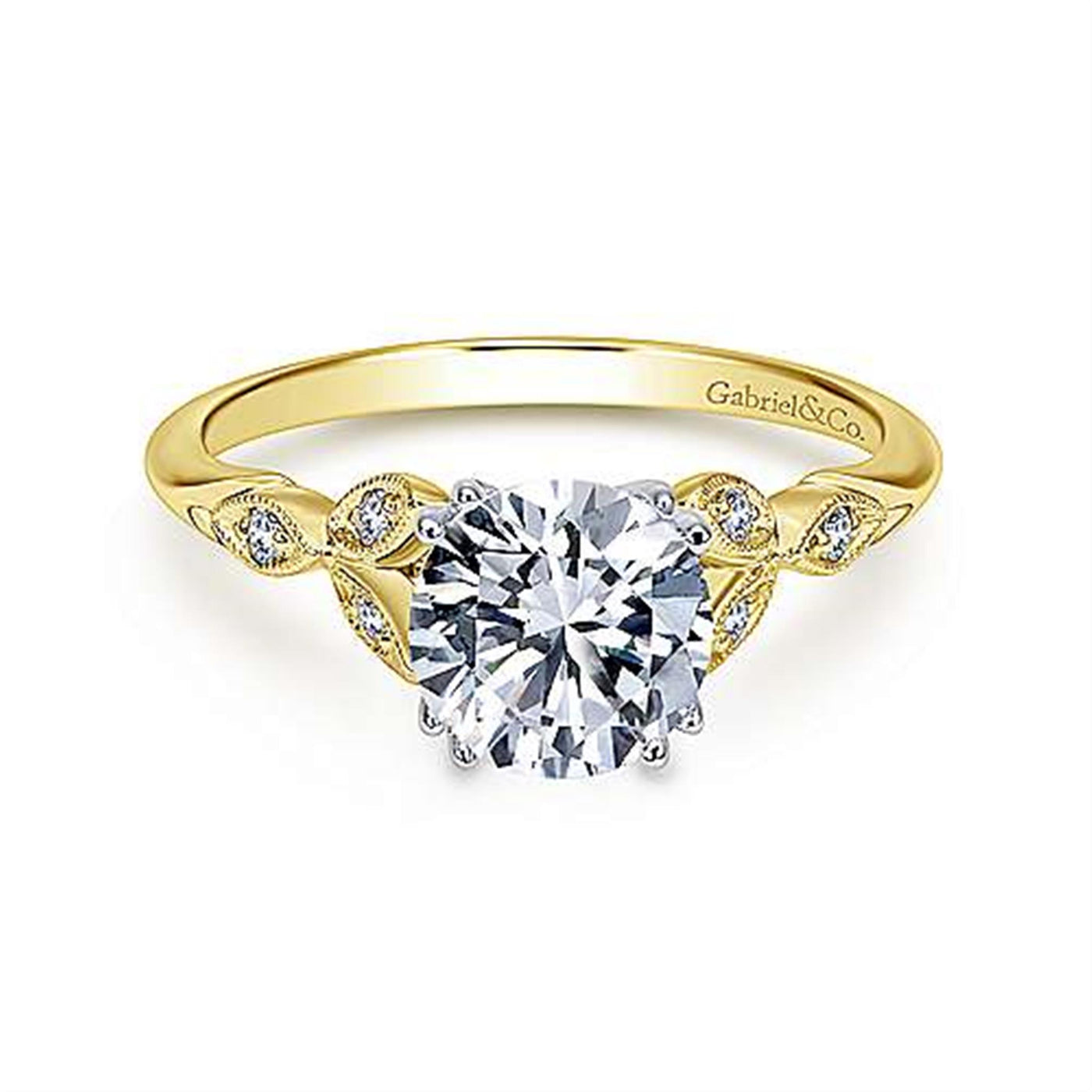 Gabriel - Victorian Collection 14K White & Yellow Gold .07ctw 4 Prong Style Diamond Semi-Mount Engagement Ring