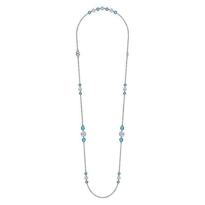 Gabriel Sterling Silver 19.60ctw Expression Style Crystal Turquoise Doublets Necklace
