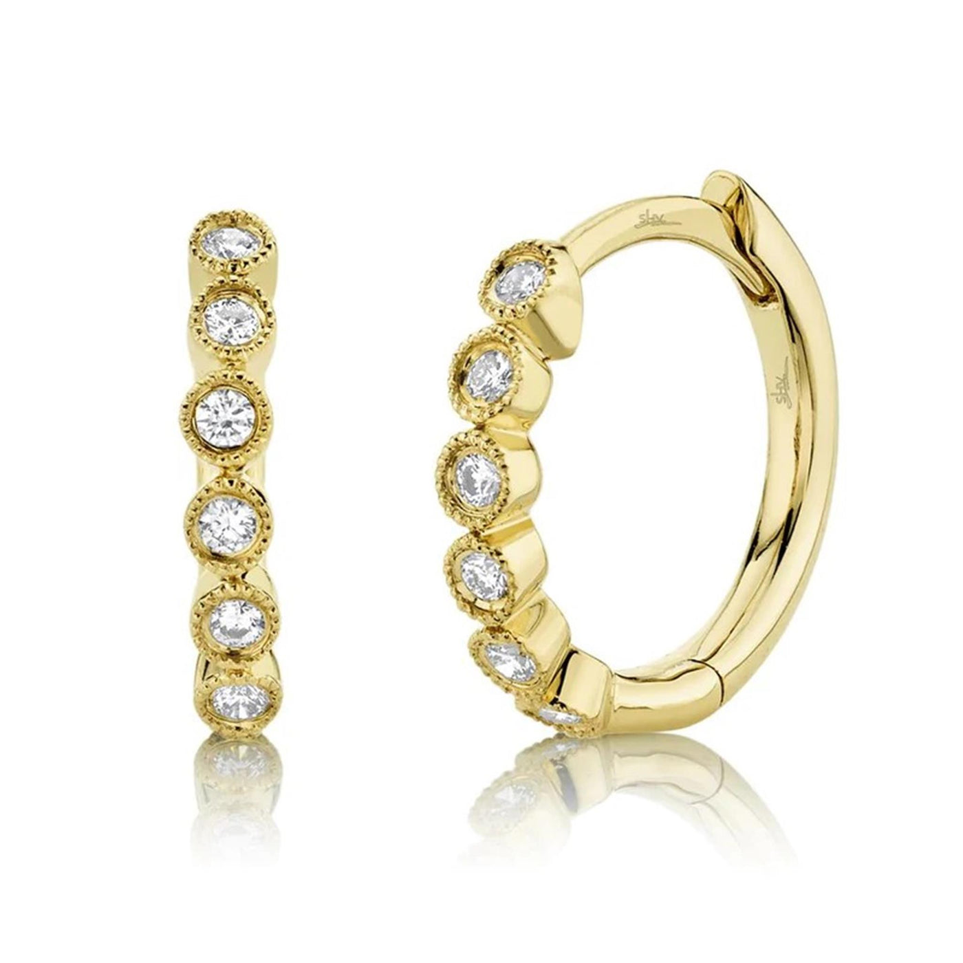 Shy Creation 14K Yellow Gold .11ctw Fancy Round Hoop Style Diamond Earrings