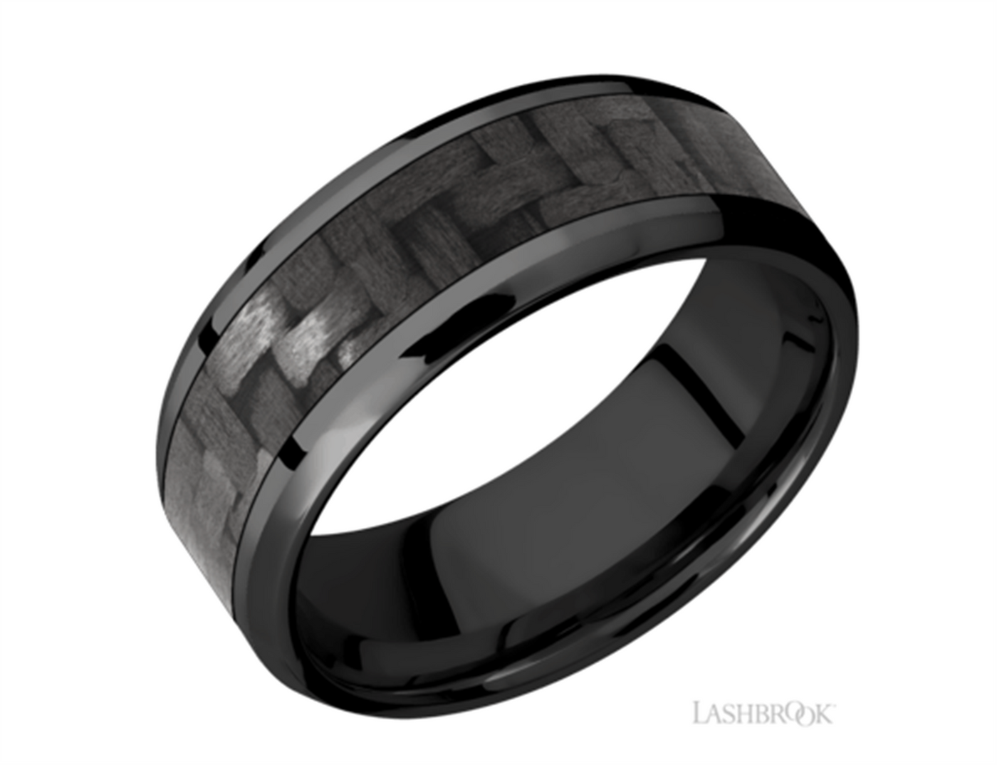 8mm Black Zirconium and Carbon Fiber Wedding Band