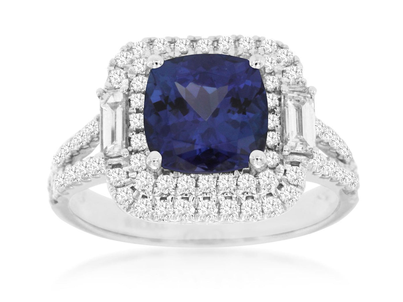 14K White Gold 3.55ctw Halo Style Tanzanite and Diamond Ring