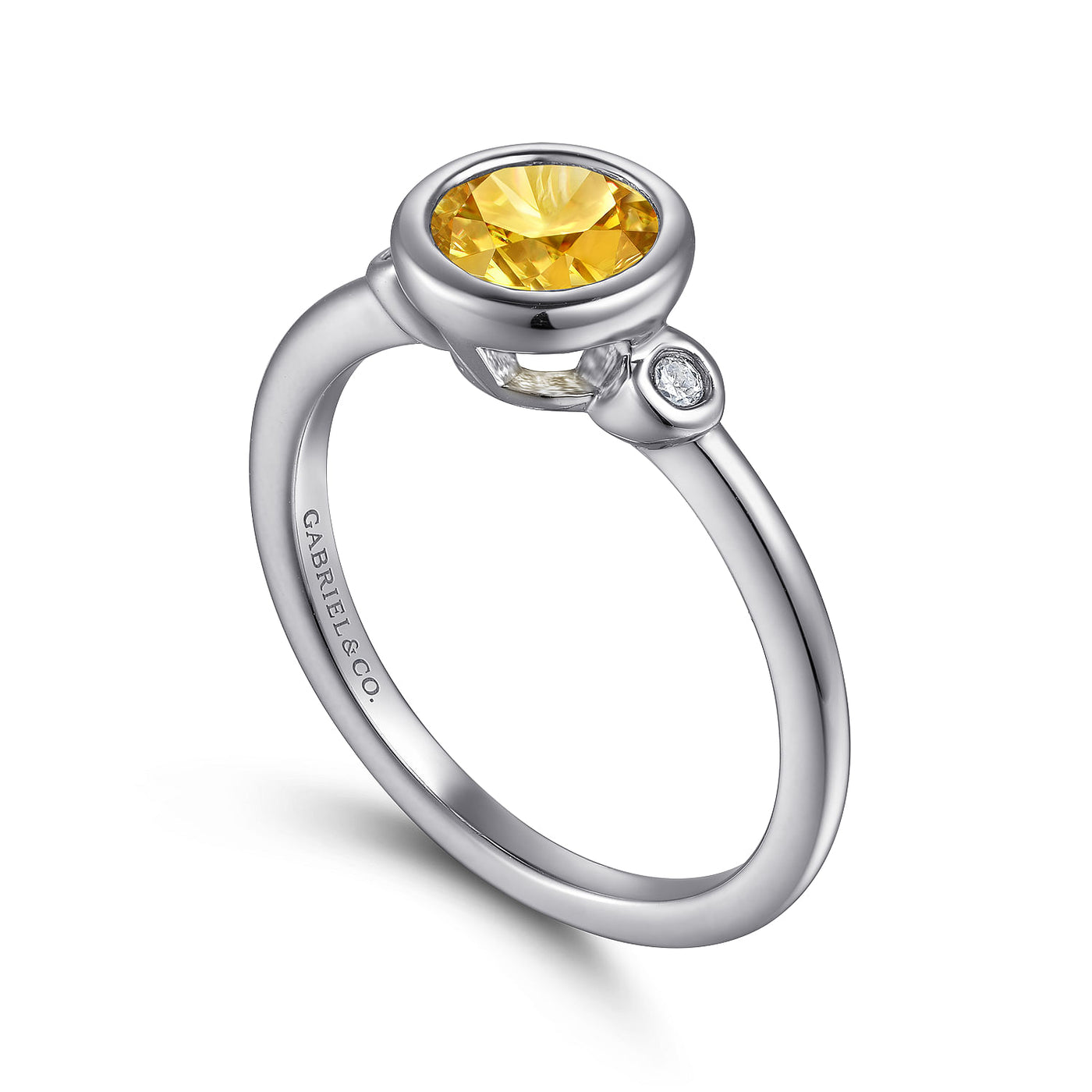 Gabriel Sterling Silver .87ctw Three Stone Style Citrine and Diamond Ring