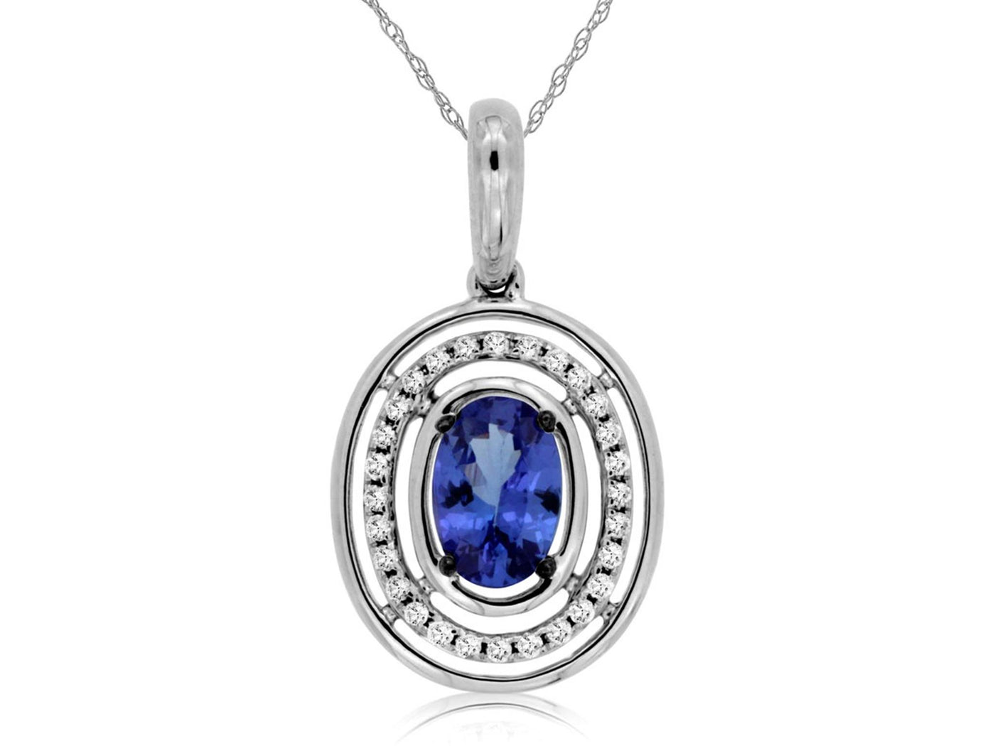 14K White Gold 0.59ctw Halo Style Tanzanite Necklace