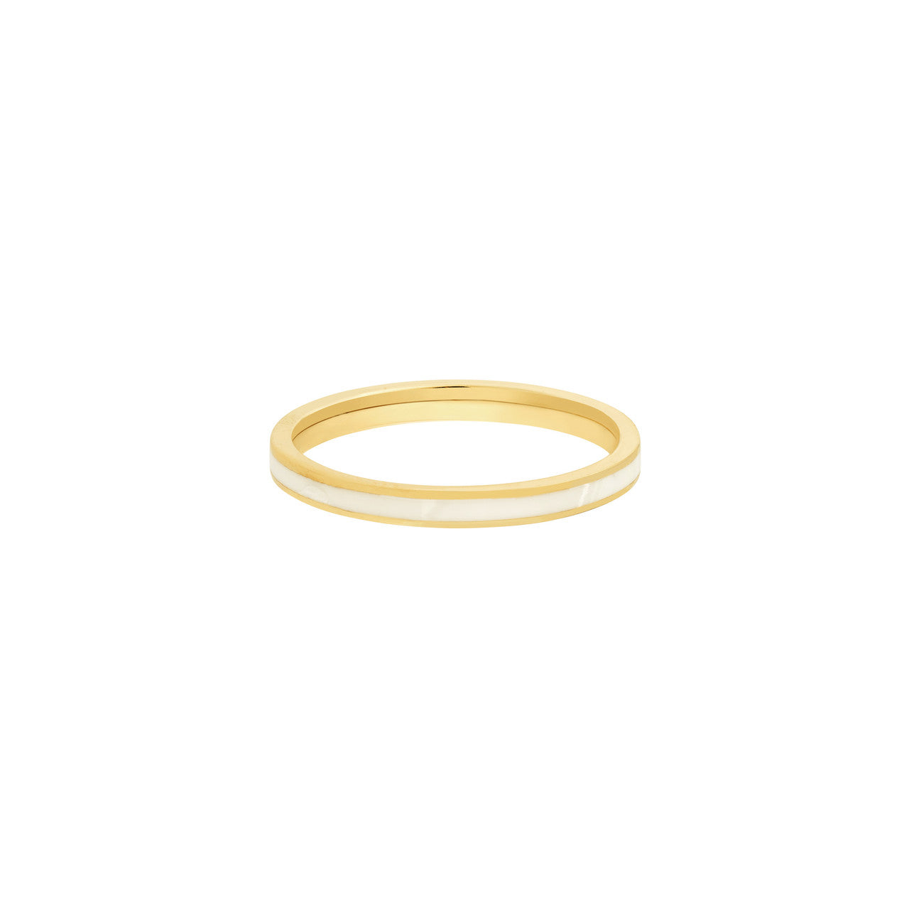 14K Yellow Gold White Enamel Traditional Style Ring