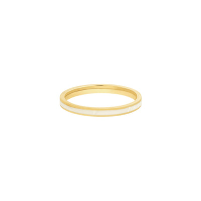 14K Yellow Gold White Enamel Traditional Style Ring