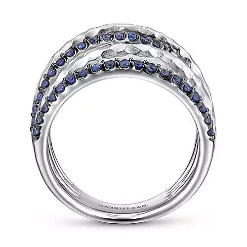 Gabriel Sterling Silver 1.09ctw Ribbon Style Sapphires Ring