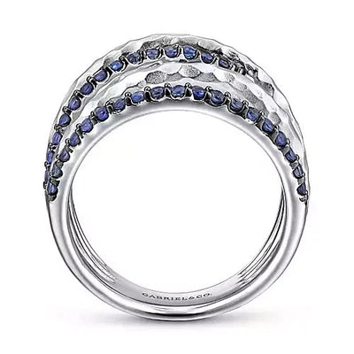 Gabriel Sterling Silver 1.09ctw Ribbon Style Sapphires Ring