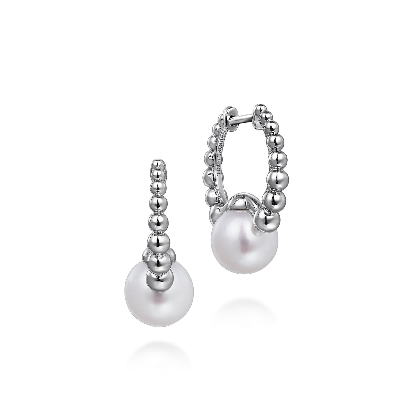 Gabriel Sterling Silver 1.44ctw Fancy Hoop Style Earrings Featuring White Freshwater Pearls